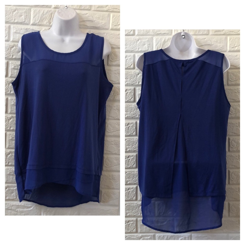 Verve Ami blue‎ chiffon trimmed tank top